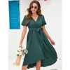Coolmee Women Maternity Dress Cross V Necks Lantern Short Sleeve Tie High Waist A-Line Irregular Hem Summer Midi Dress - 4 of 4