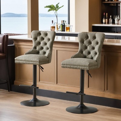 Aged and Retro PU Swivel Barstools Adjusatble Seat Height from 26-33 Inch, Modern Bar Stools with Backs Comfortable Tufted,Set of 2 - Leovsnove