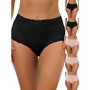 INSPIRE CHIC Women's High Waist Tummy Control Comfortable Lace Trim Ribbed Briefs 6 Packs - 1 of 4