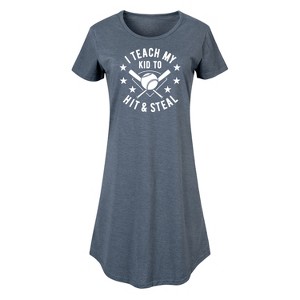 Women's - Instant Message - I Teach My Kid To Hit And Steal Graphic T-shirt Dress - 1 of 4