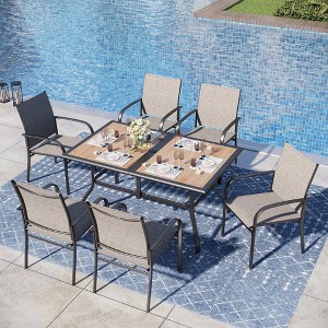 Captiva Designs 7pc Patio Dining Set with Wood-look Rectangle Steel Table & Sling Fixed Chairs - 1 of 4