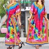 LA LEELA Women Dailywear Loungewear Maxi Plus Size Kaftan Ethnic Casual Long Slit Dress Caftan Dresses for Women One Size Multi,Abstract - 3 of 4