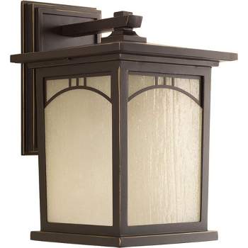 Progress Lighting, Residence Collection, 1-Light Outdoor Wall Lantern, Antique Bronze, Umber Textured Art Glass Shade