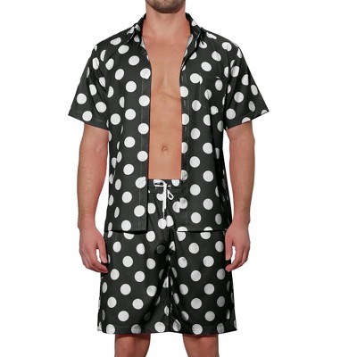 Lars Amadeus Men's Short Sleeves Hawaiian Polka Dots Shirts Shorts 2-Pieces Set