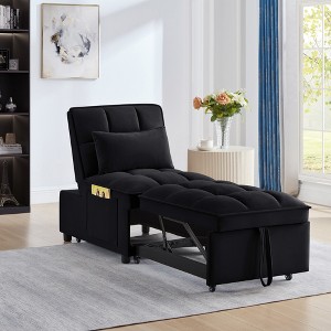 4-in-1 Convertible Chaise Lounge Pull-out Sofa Bed Sofa Bed Sleeper Chair Folding Ottoman with Adjustable Backrest, Pillow & Storage Pocket-ModernLuxe - 1 of 4