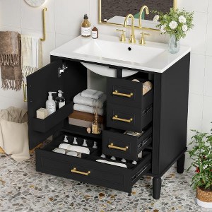 KTMBDW Bathroom Vanity with Ceramic Sink, Bathroom Vanity Cabinet with Door with 4 Drawers, 30 Inches Wooden Cabinet - 1 of 4