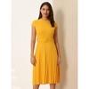 INSPIRE CHIC Women's Mock Neck Cap Sleeve Belted A-Line Midi Pleated Dresses - 2 of 4