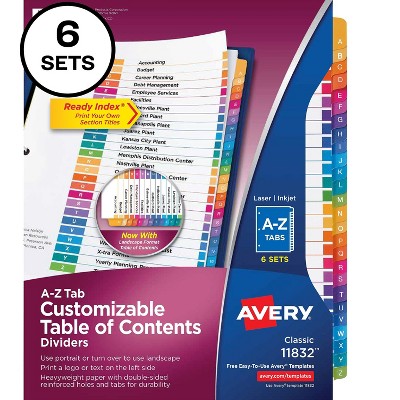 Avery Pre-Printed A-Z Dividers Customizable Table 11832