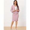INSPIRE CHIC Women's Long Sleeve Collarless Peplum Blazer and Pencil Skirts Suit Set 2 Pcs - 4 of 4