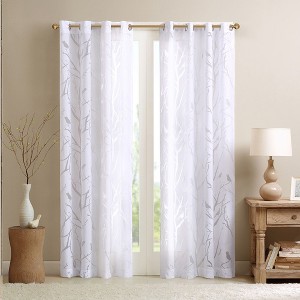 Burnout Bird Design Window Panel, Lightweight Sheer Fabric Silver Grommet Top Panel for Elegant Decor Style - 1 of 4