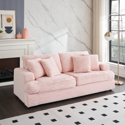 Modern 88.6" Corduroy Deep Seat Sofa Bed with 4 Throw Pillows, Comfy 3-Seater Reclining Couch for Living Room or Small Spaces-The Pop Home