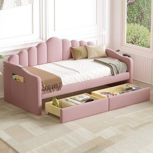 Twin Size Velvet Upholstered Daybed with Trundle/2 Drawers and USB Charging Ports 4Q - ModernLuxe - 1 of 4