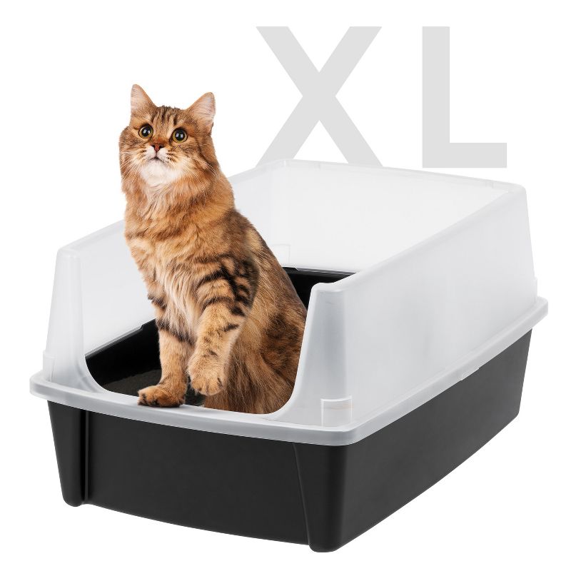 IRIS USA Extra Large Open Top Cat Litter Box with Scatter Shield, Sturdy Easy to Clean Open Air Kitty Litter Pan with Tall Spray, 1 of 7