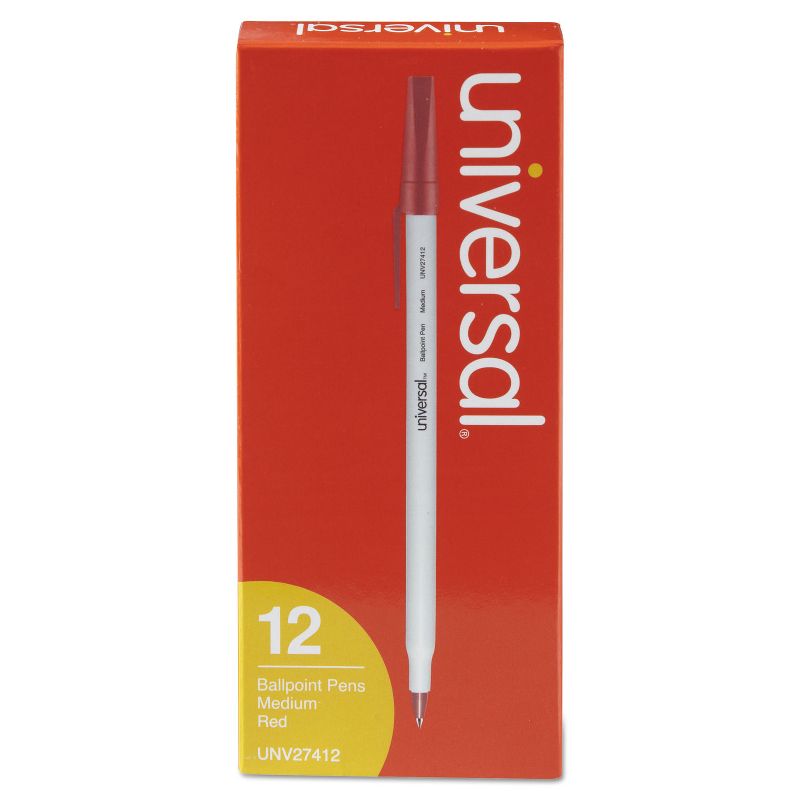 UNIVERSAL Economy Ballpoint Stick Oil-Based Pen Red Ink Medium Dozen 27412, 1 of 9