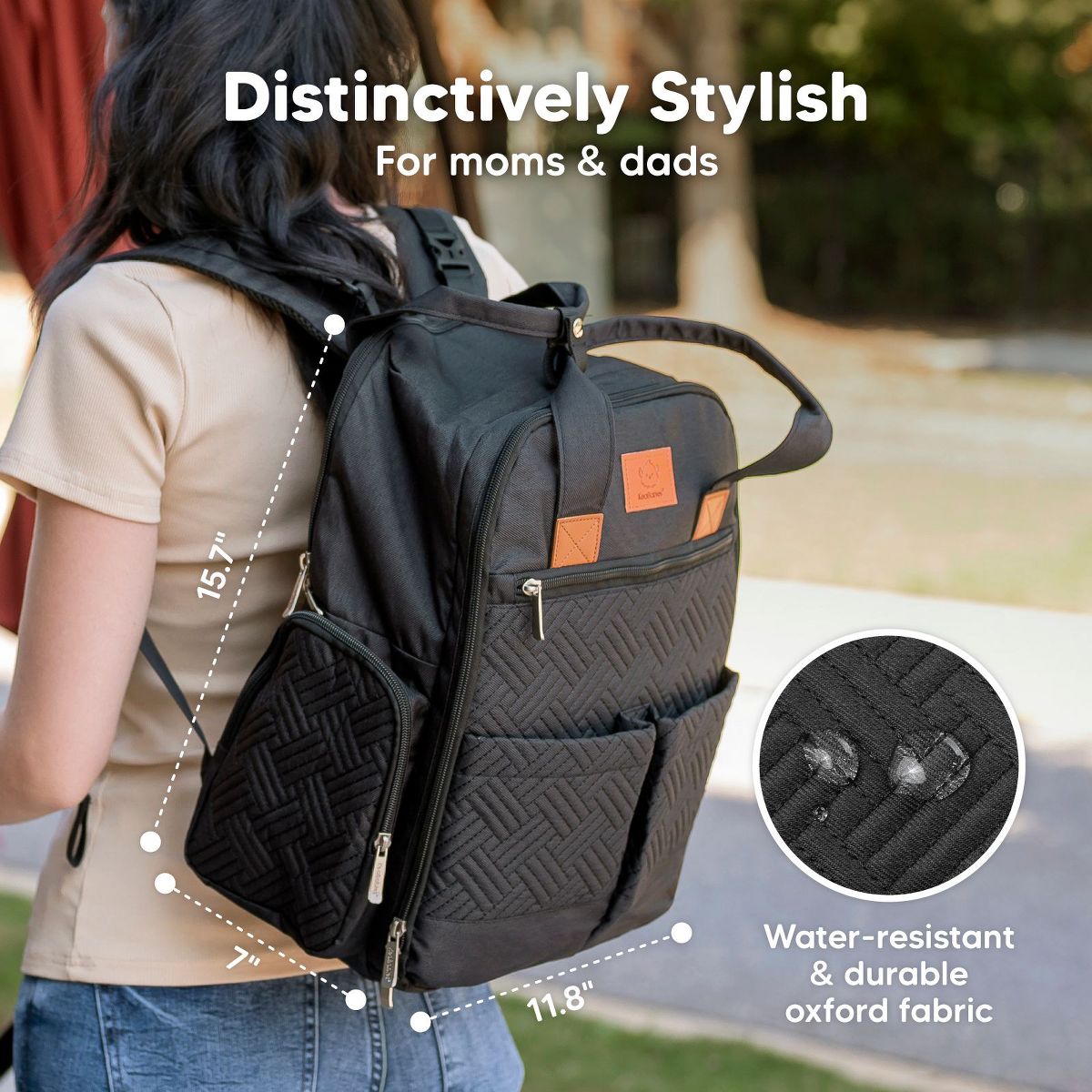KeaBabies Bree Diaper Bag Backpack, Large Waterproof Diaper Bags with Changing Pad, Girl, Boy, Kids Travel Essentials (Charcoal) - thumbnail 3
