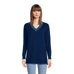 Lands' End Women's Fine Gauge Cotton V-Neck Pullover Tunic Sweater - Stripe