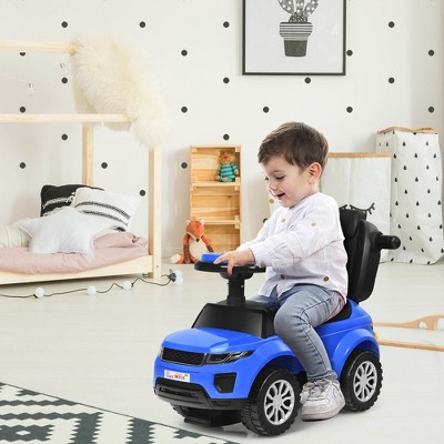 Blue 3-in-1 Ride-On Push Car Stroller with Music