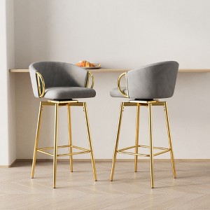 TiramisuBest Set of 2 30" Modern Swivel Velvet Dining Chairs, Comfortable High Bar Stools with 360° Rotation for Bars & Restaurants (Beige Grey) - 1 of 4