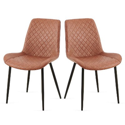 CAVINAS Mid-Century Modern Dining Chair with Metal Legs and High Back, Faux Leather Upholstered Armless Side Chair, Set of 4