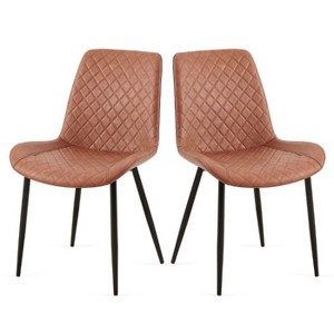 CAVINAS Mid-Century Modern Dining Chair with Metal Legs and High Back, Faux Leather Upholstered Armless Side Chair, Set of 4 - 1 of 4