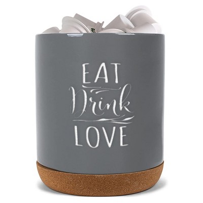 Elanze Designs Eat Drink Love Grey X-Large Cork Bottom, Kitchen Counter, Ceramic Stoneware, Coffee, Tea and Hot Chocolate, Machine Brewing, K Capsule