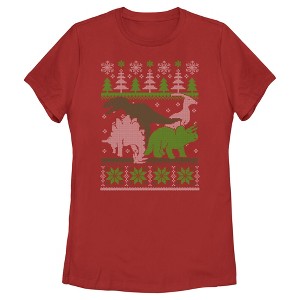 Women's Lost Gods Dinosaur Ugly Christmas Sweater T-Shirt - 1 of 4