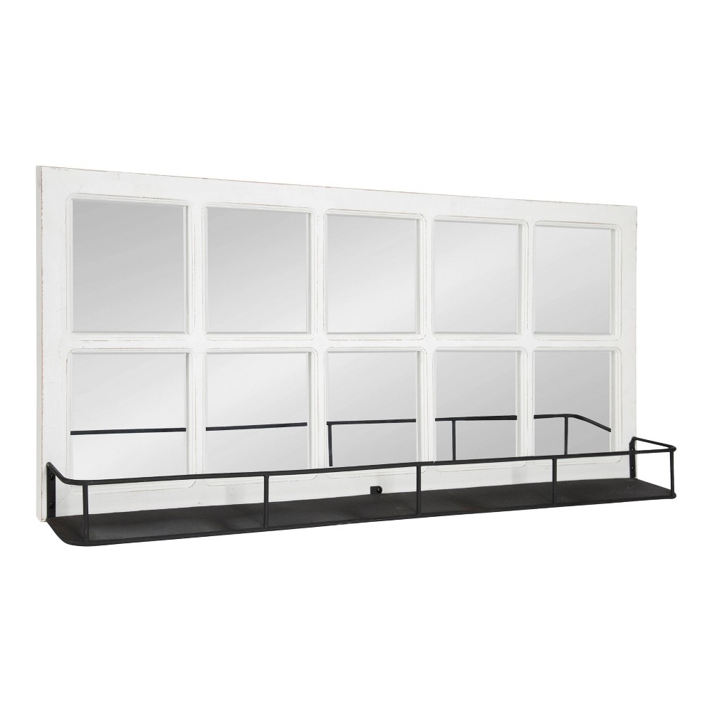 40" x 18" Jackson 10 Windowpane Wall Mirror with Shelf White - Kate and Laurel