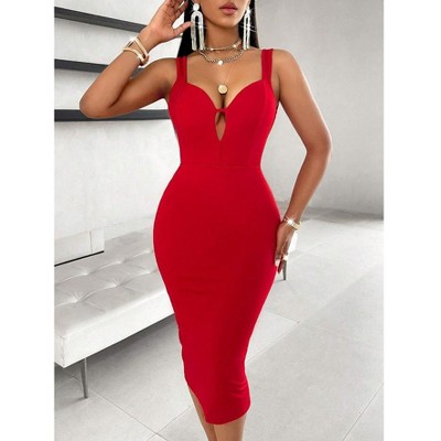 Mocamel Women's Backless V - Neck Bodycon Dress - Bow & Side Slit for Party & Club