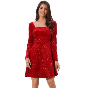 Allegra K Women's Stars Print Square Neck Vintage Velvet Mini Dress - 1 of 4