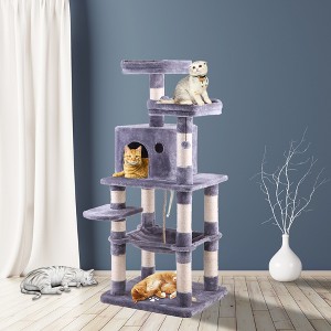 Sevobal Pet Tower Multi Level Cat Condo with Hammock Scratching Posts for Kittens Tall Cat Climbing Stand with Plush Toys, Gray, 24"*20"*57.5" - 1 of 4
