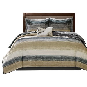 Gracie Mills Ianne Modern 8-Piece Watercolor Stripe Quilt Set with Cotton Bed Sheets - 1 of 4