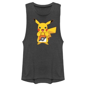 Juniors Womens Pokemon Halloween Trick or Treat Pikachu Festival Muscle Tee - 1 of 4