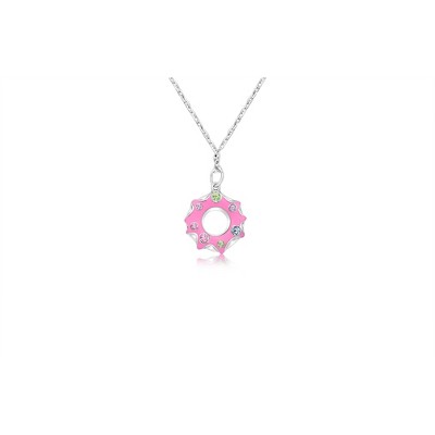Chanteur Hypoallergenic Kids Jewelry Accessories Dounut Pink Enamel Crystal White Gold Palladium Plating Necklace Pendant