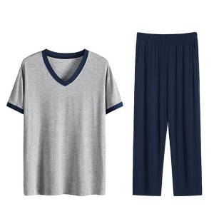 Lars Amadeus Men's Cotton Short Sleeves V Neck Top Bottoms Lounge Sleep Pajamas Sets - 1 of 4