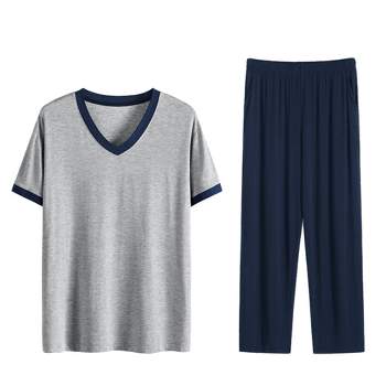 Lars Amadeus Men's Cotton Short Sleeves V Neck Top Bottoms Lounge Sleep Pajamas Sets