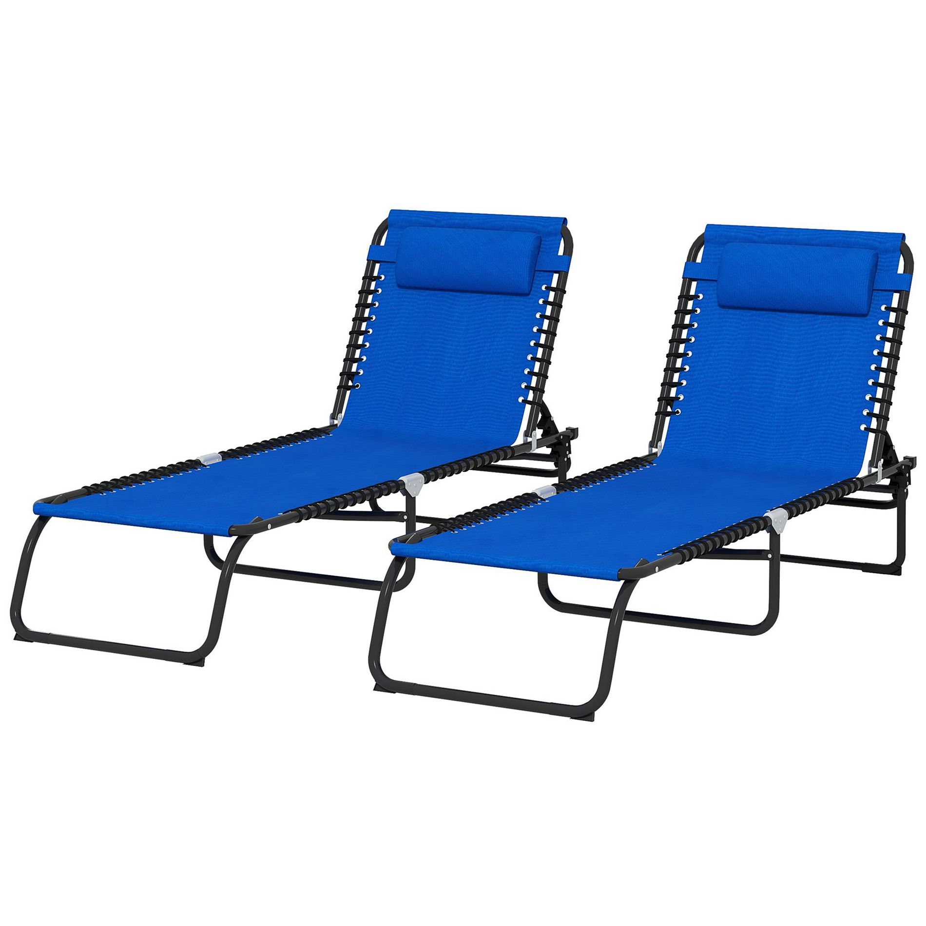 Okak Folding Chair with Reclining Back Set of 2, Beach Chair with Pillow and Breathable Seat, Chaise Lounge Chair for Backyard, Pool, Light Blue