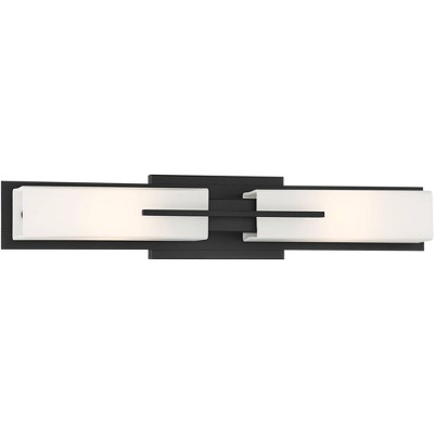 Possini Euro Mid-Century Modern Wall Mount Light Black Hardwired 23 1/2" Wide Light Bar Fixture White Glass for Bathroom Vanity