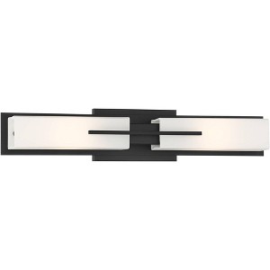 Possini Euro Design Midtown Mid Century Modern Wall Light Black Hardwire 23 1/2" 2-Light Fixture White Glass for Bedroom Bathroom Vanity Reading House - 1 of 4