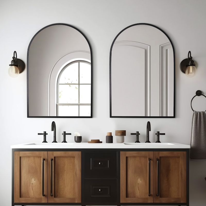 Neutypechic Metal Frame Arch Mirror Bathroom Vanity Mirror Set of 2, 1 of 7