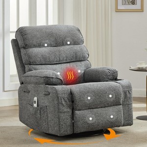 8-Point Massage & Heating Recliner Chair, 360° Swivel Glider Rocker with Side Pocket & Cup Holders, Supports 400LBS, Linen Fabric - 1 of 4