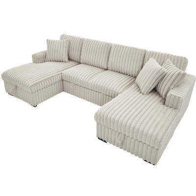 VYNXARIA U Shaped Sleeper Sofa, 122 inch Overisze - 2 in 1 Pull Out Bed, Sectional Sleeper Sofa with Double Storage Chaise for Living Room