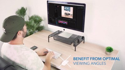 Black Metal Mesh Monitor Stand with Pullout Drawer