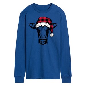 Men's - Instant Message - Cow Plaid Santa Hat Long Sleeve Graphic T-Shirt - 1 of 4