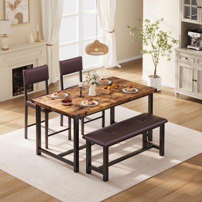 Dining Table Set for 4, Kitchen Table and 2 Upholstered Chairs with Bench, Rectangular Dining Room Set