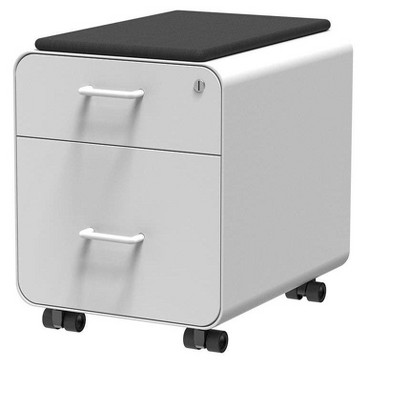 Monoprice Round Corner 2-Drawer File Cabinet - White, Lockable With Seat Cushion - Workstream Collection