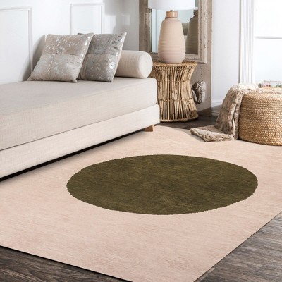 Ivory and Olive Geometric Washable Synthetic Area Rug