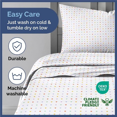Kids Full Blue Microfiber Heart Print Sheet Set