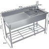 Stainless Steel Utility Sink, 28" Free Standing Indoor Outdoor Single Bowl Kitchen Laundry Sink with Cold and Hot Water Pipe - 4 of 4