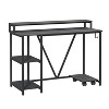 NicBex Home Office Desk Morden Computer Desk with Open Shelves, Stand with Wheels, Side Hook, Wooden Desktop and Metal Legs for Study and Work - 3 of 4