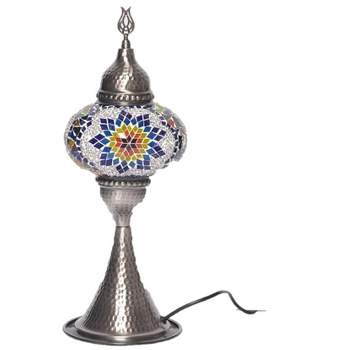 Kafthan 16 in. Handmade Elite Multicolor Snowflake Mosaic Glass Table Lamp with Brass Color Metal Base